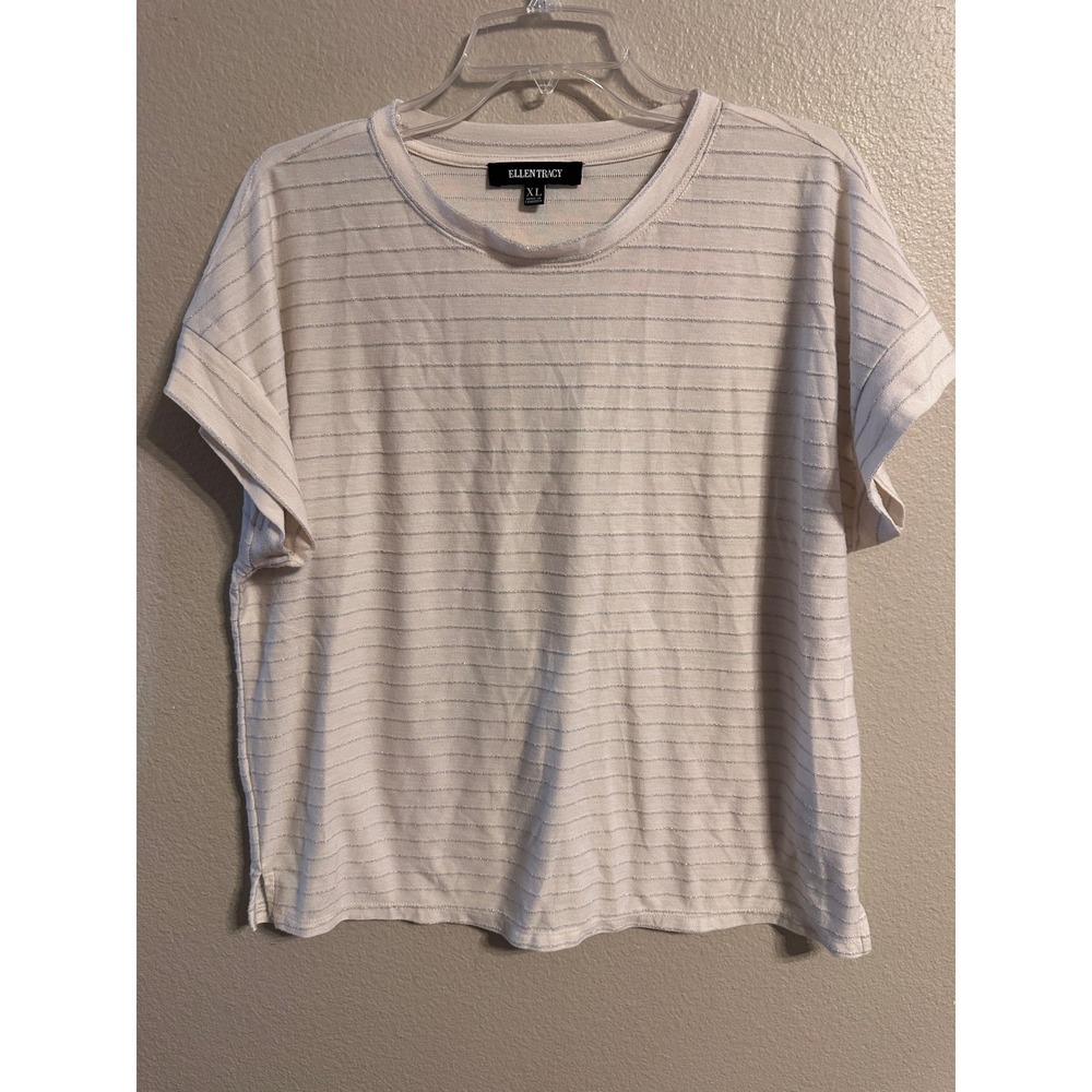 Ellen Tracy XL Top Striped Short Sleeve Crew Neck Casual T-Shirt